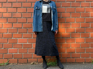台形: knit jacquard navy x black