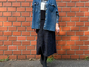 台形: knit jacquard navy x black