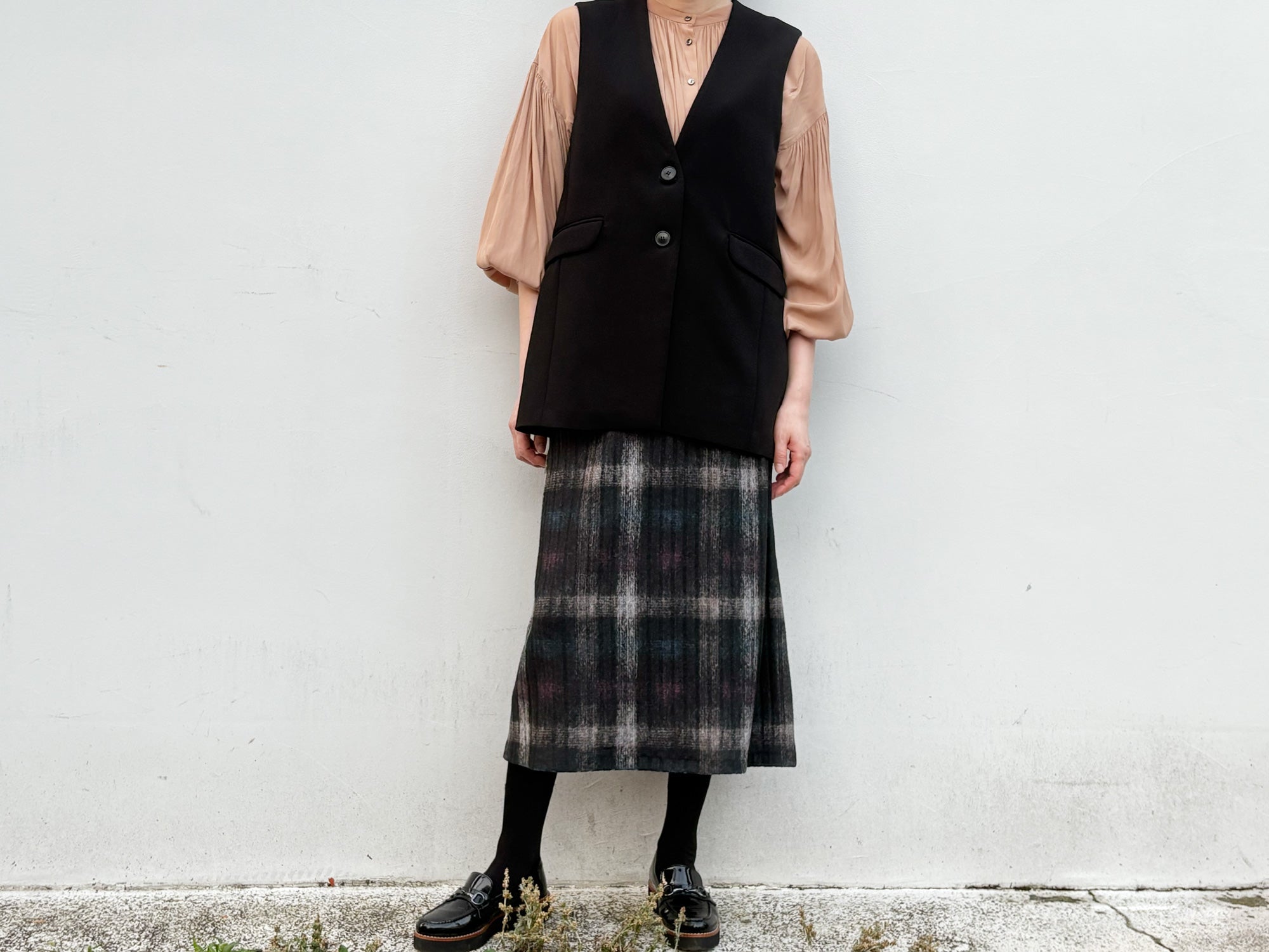 台形: mohair knit check