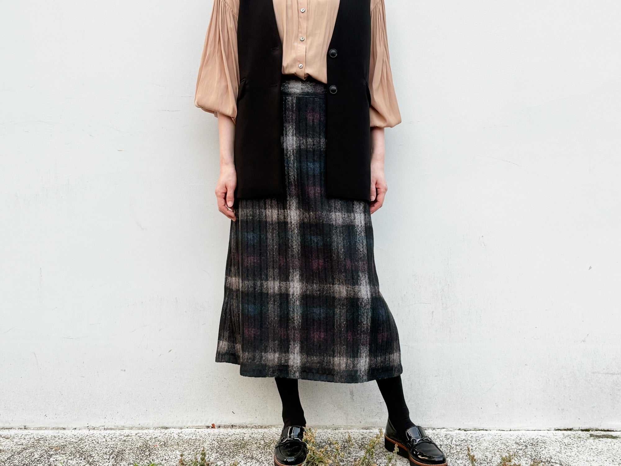 台形: mohair knit check