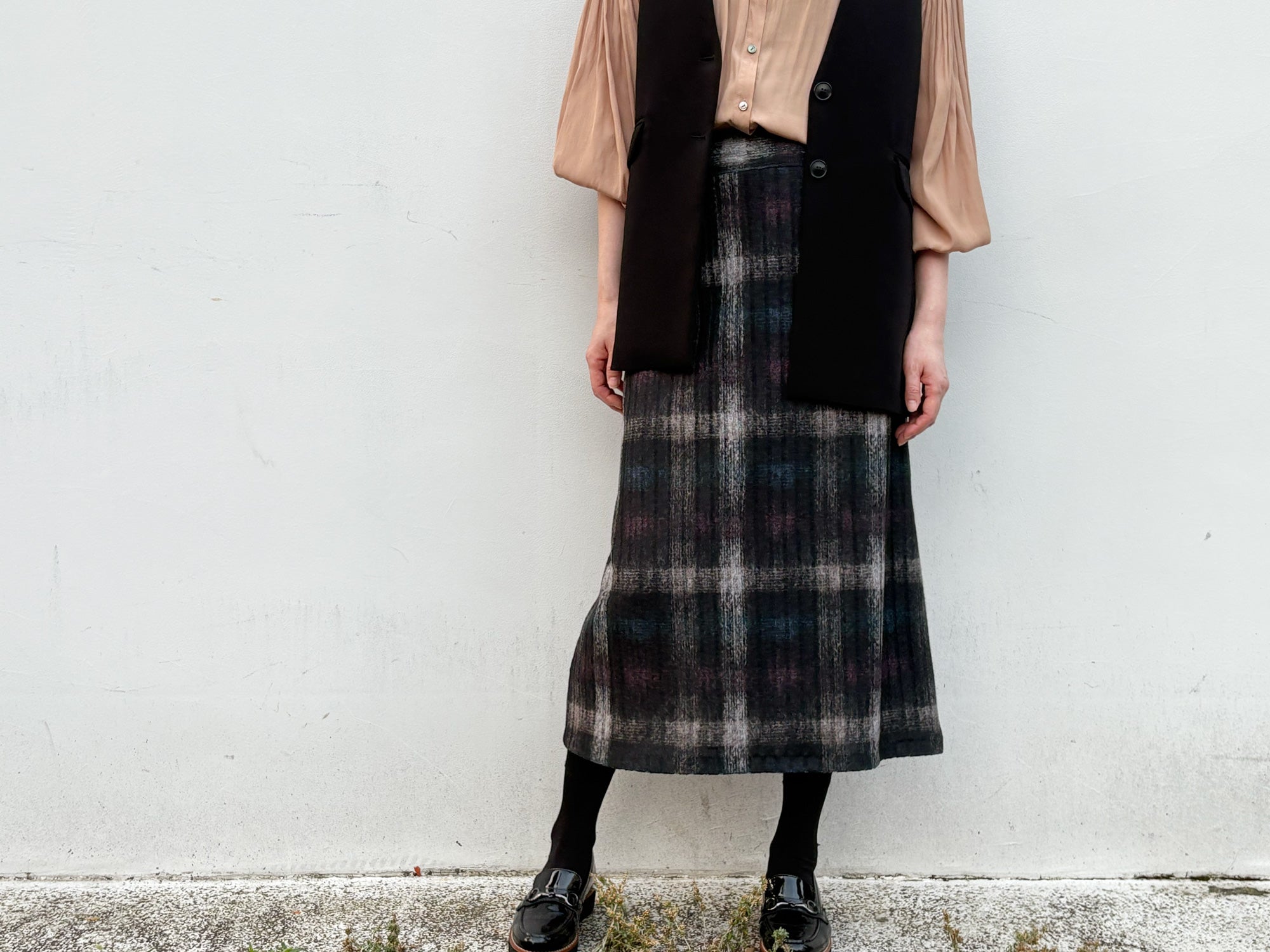 台形: mohair knit check